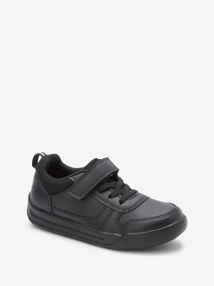Black Extra Wide Fit (H) Elastic Lace School Trainers - Image 4 of 10
