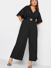 Yours Curve Black London Wrap Buckle Detail Jumpsuit - Image 1 of 4