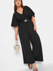 Yours Curve Black London Wrap Buckle Detail Jumpsuit - Image 3 of 4