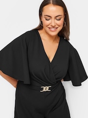 Yours Curve Black London Wrap Buckle Detail Jumpsuit - Image 4 of 4