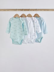 Blue/White Elephant 4 Pack Baby Long Sleeve Bodysuits - Image 1 of 10
