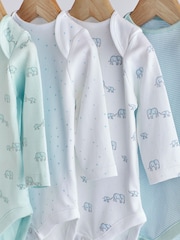 Blue/White Elephant 4 Pack Baby Long Sleeve Bodysuits - Image 3 of 10