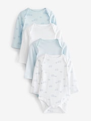 Blue/White Elephant 4 Pack Baby Long Sleeve Bodysuits - Image 4 of 10