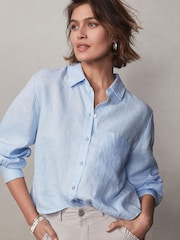 Mint Velvet Blue Cropped Linen Shirt - Image 1 of 4
