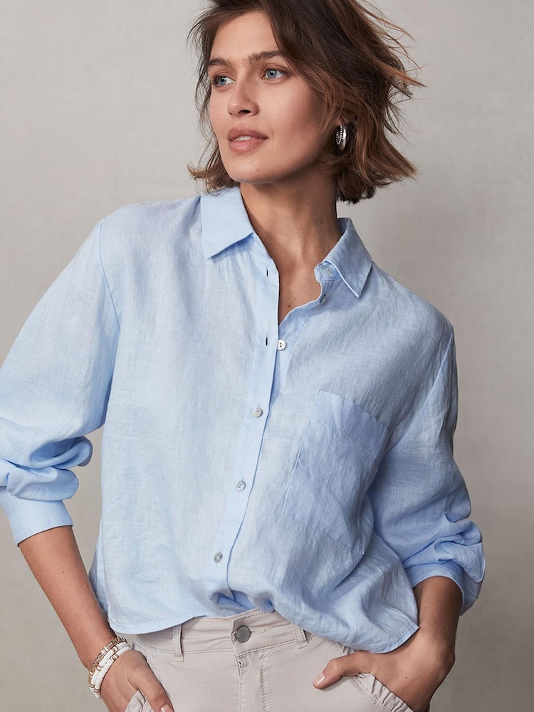 Mint Velvet Blue Cropped Linen Shirt - Image 1 of 4