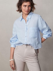 Mint Velvet Blue Cropped Linen Shirt - Image 2 of 4