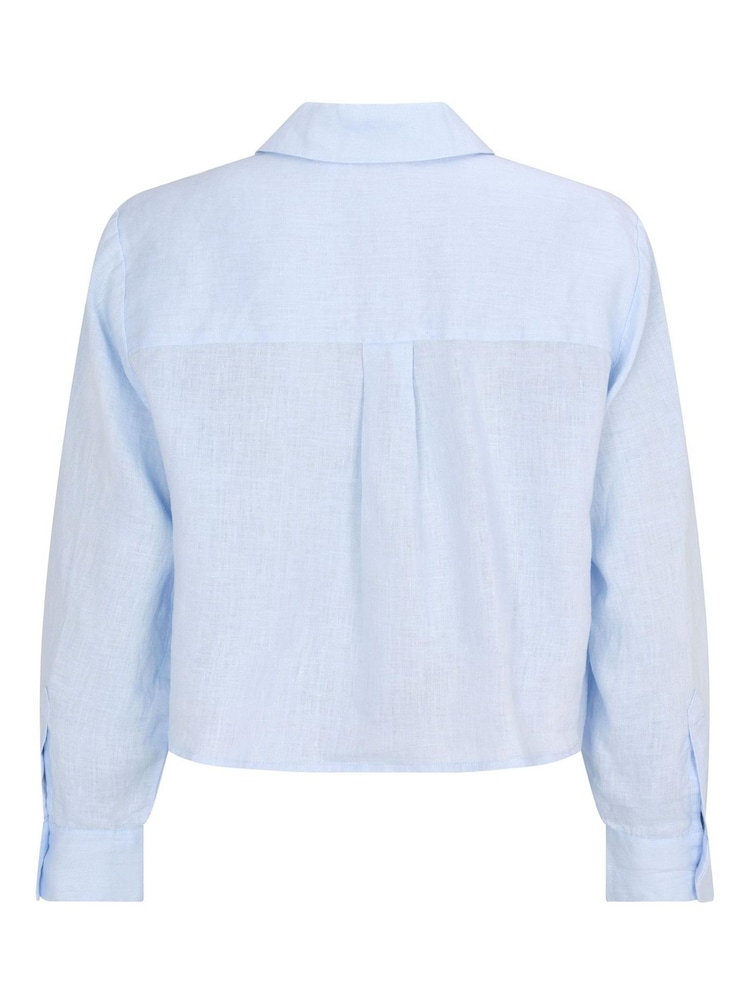 Mint Velvet Blue Cropped Linen Shirt - Image 4 of 4