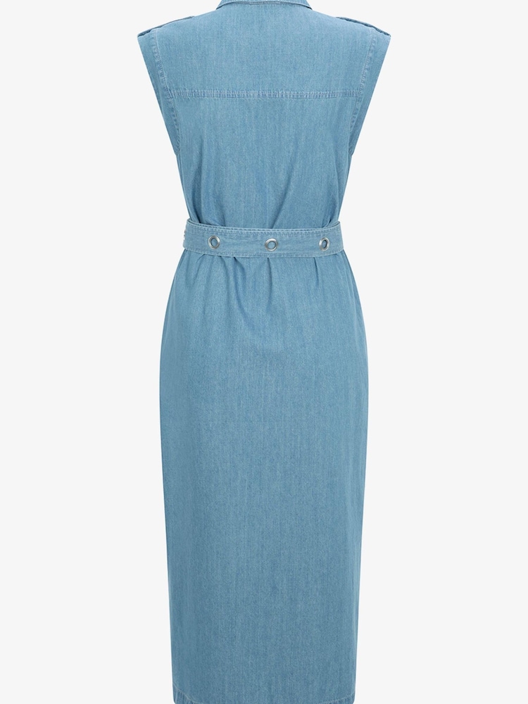 Mint Velvet Blue Denim Utility Zip Midi Dress - Image 4 of 4