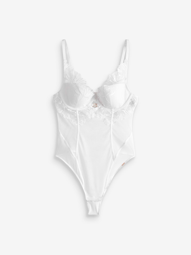 Lipsy White Embroidered Push-Up Plunge Body - Image 5 of 5