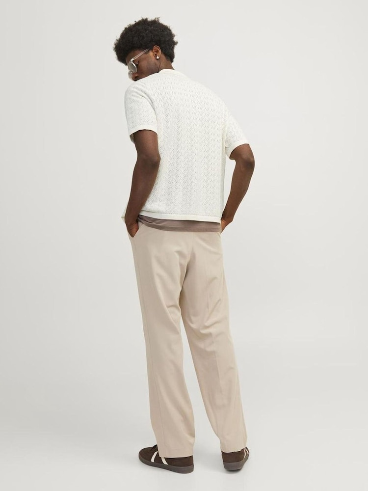JACK & JONES White Crochet Style Knitted Button Up Polo Shirt - Image 2 of 5