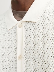JACK & JONES White Crochet Style Knitted Button Up Polo Shirt - Image 4 of 5