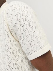 JACK & JONES White Crochet Style Knitted Button Up Polo Shirt - Image 5 of 5