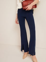 Navy Blue Smart Front Split Flare Trousers - Image 1 of 4