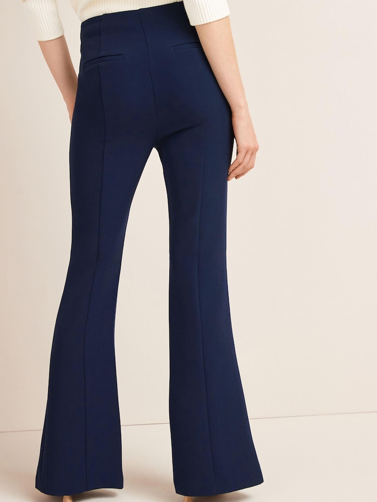 Navy Blue Smart Front Split Flare Trousers - Image 2 of 4