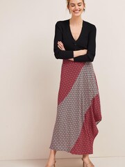 Black/Red Geo Print Asymmetric Midi Skirt - Image 1 of 2