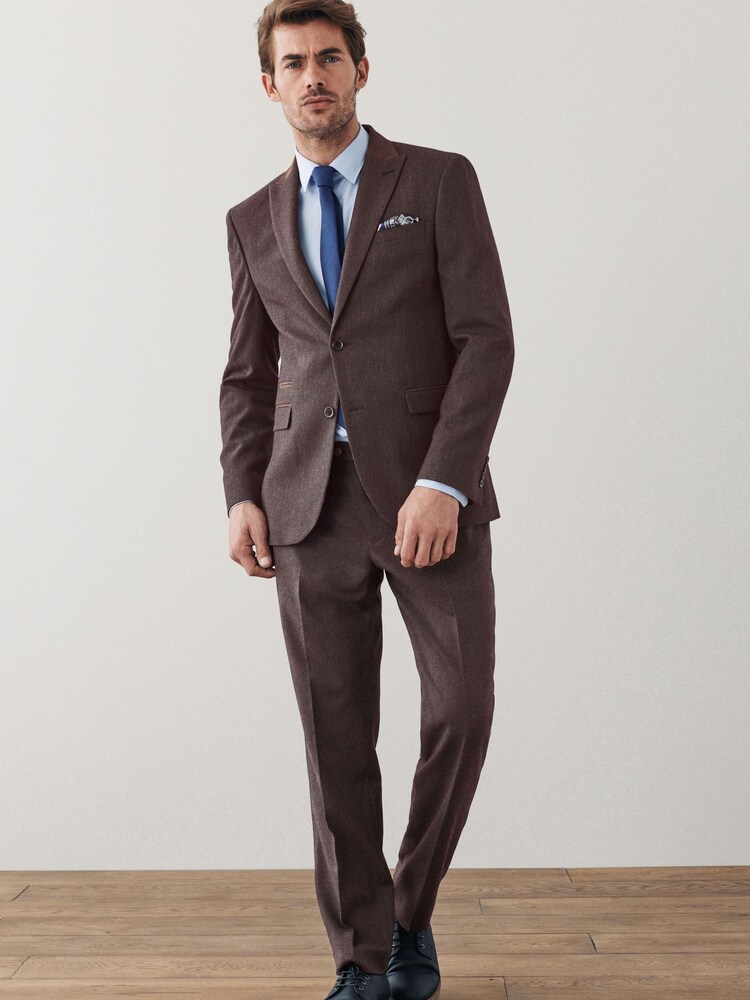 Burgundy Red Tailored Fit Trimmed Donegal Fabric Suit: Jacket - Image 2 of 12