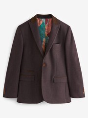 Burgundy Red Tailored Fit Trimmed Donegal Fabric Suit: Jacket - Image 9 of 12