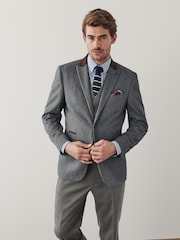 Grey Tailored Trimmed Donegal Fabric Suit Jacket - Image 1 of 14