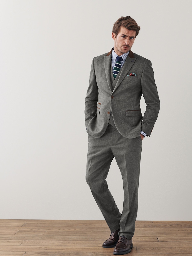 Grey Tailored Trimmed Donegal Fabric Suit Jacket - Image 2 of 14