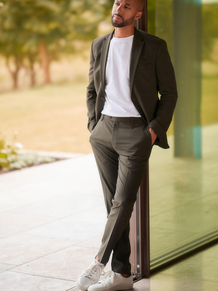 Olive Green Skinny Fit Motion Flex Suit: Trousers - Image 1 of 5