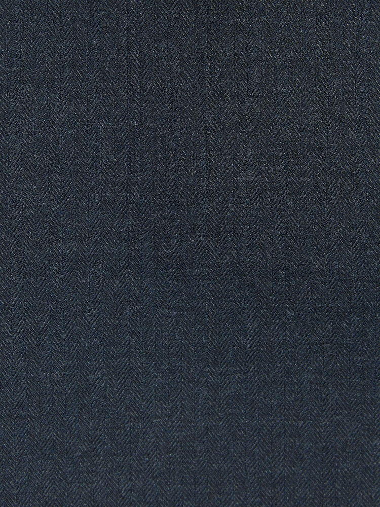 Navy Blue Trimmed Herringbone Suit Jacket - Image 12 of 12