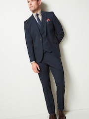 Navy Blue Trimmed Herringbone Suit Jacket - Image 3 of 12