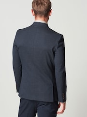 Navy Blue Trimmed Herringbone Suit Jacket - Image 4 of 12