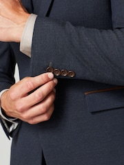 Navy Blue Trimmed Herringbone Suit Jacket - Image 7 of 12