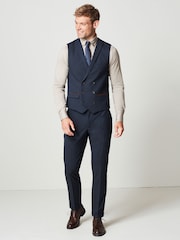 Navy Blue Trimmed Herringbone Fabric Suit Waistcoat - Image 2 of 11