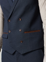 Navy Blue Trimmed Herringbone Fabric Suit Waistcoat - Image 7 of 11