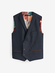Navy Blue Trimmed Herringbone Fabric Suit Waistcoat - Image 8 of 11