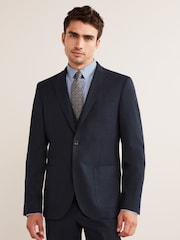 Navy Blue Skinny Flannel Fabric Suit Jacket - Image 1 of 11