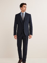 Navy Blue Skinny Flannel Fabric Suit Jacket - Image 2 of 11
