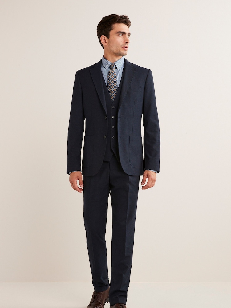 Navy Blue Skinny Flannel Fabric Suit Jacket - Image 2 of 11