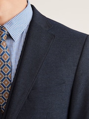 Navy Blue Skinny Flannel Fabric Suit Jacket - Image 3 of 11