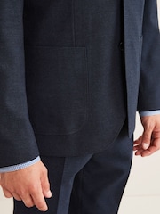 Navy Blue Skinny Flannel Fabric Suit Jacket - Image 4 of 11