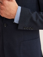 Navy Blue Skinny Flannel Fabric Suit Jacket - Image 5 of 11