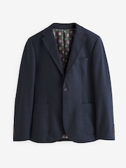 Navy Blue Skinny Flannel Fabric Suit Jacket - Image 6 of 11