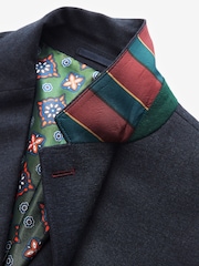 Navy Blue Skinny Flannel Fabric Suit Jacket - Image 9 of 11