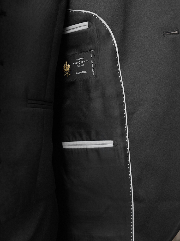 Black Signature Cerruti 100% Wool Tuxedo Suit Jacket - Image 7 of 13