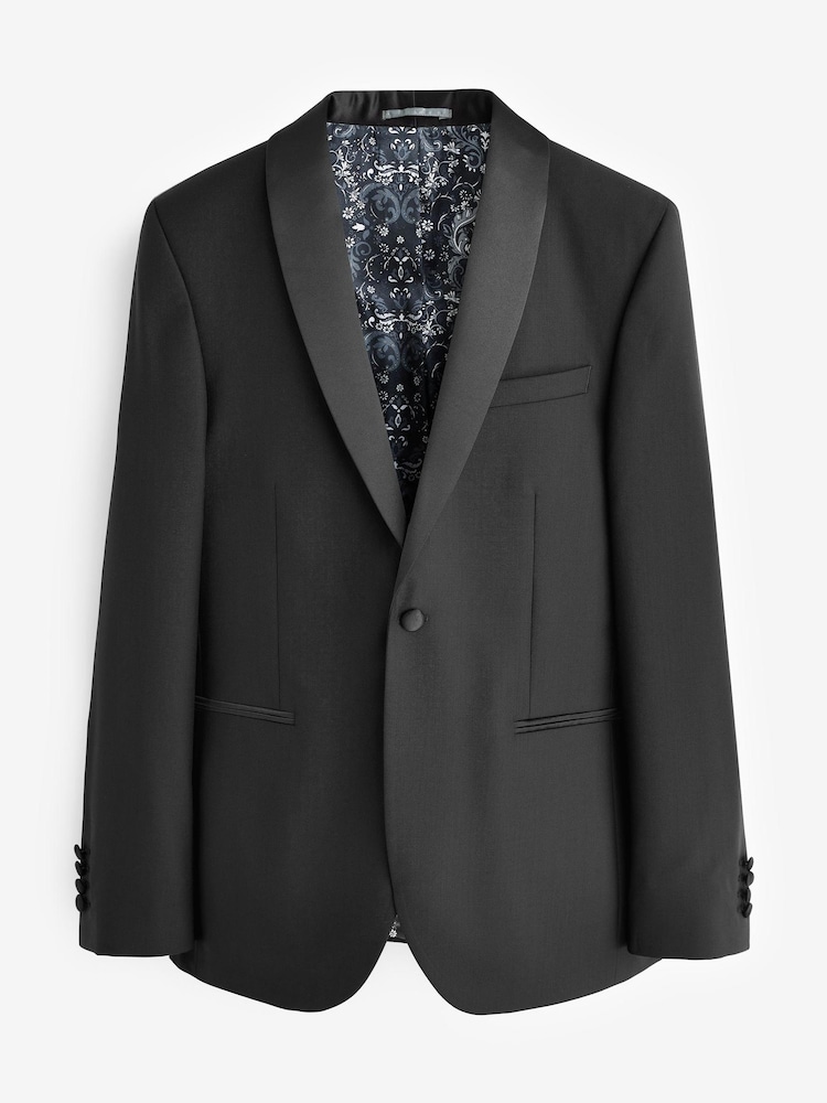 Black Signature Cerruti 100% Wool Tuxedo Suit Jacket - Image 8 of 13