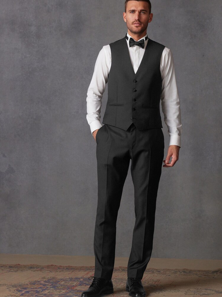 Noir - Signature Cerruti 100% Gilet smoking en laine - Image 2 of 11