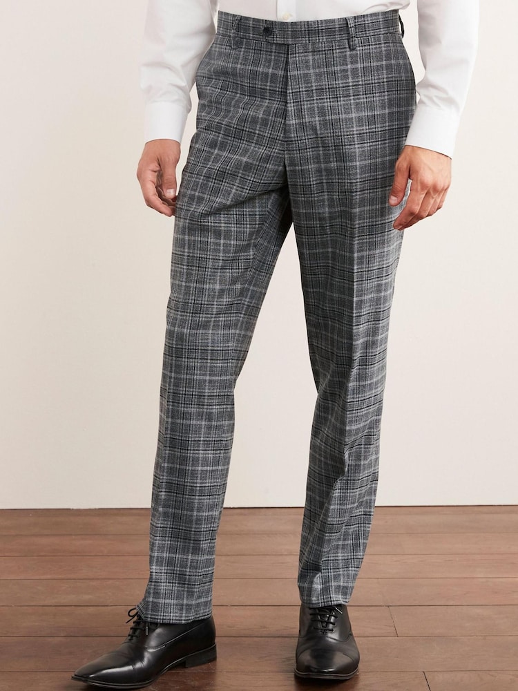 Grey Regular Fit Check Suit: Trousers - Image 1 of 6