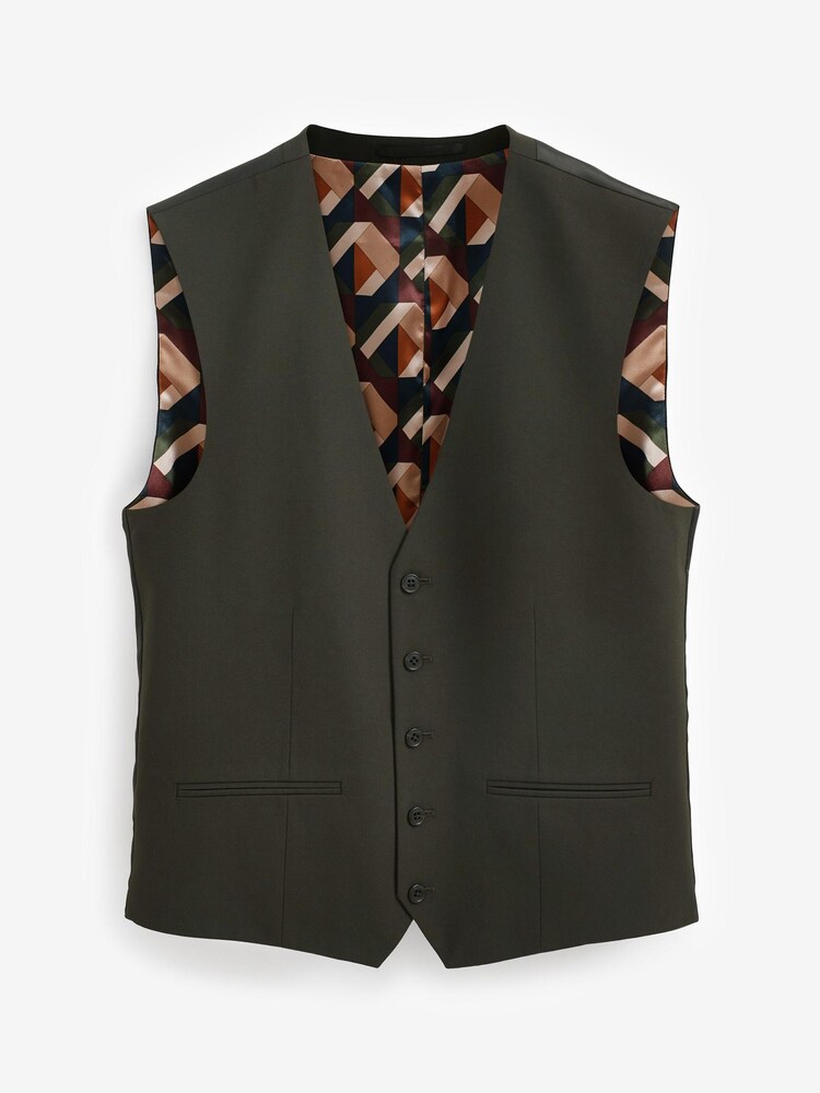 Olive Green Motion Flex Stretch Suit: Waistcoat - Image 10 of 10