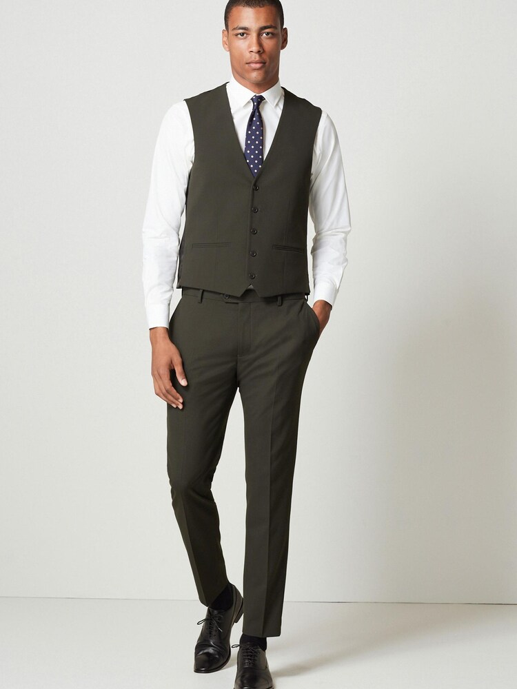 Olive Green Motion Flex Stretch Suit: Waistcoat - Image 2 of 10