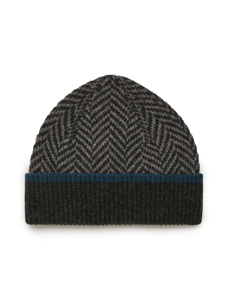 Celtic & Co. Mens Black Lambswool Chevron Beanie - Image 1 of 1