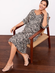 Zebra Print Maternity Tie Back Midi Dress - Image 1 of 7
