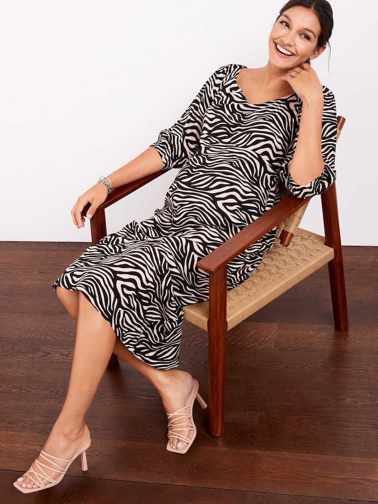 Zebra Print Maternity Tie Back Midi Dress - Image 1 of 7