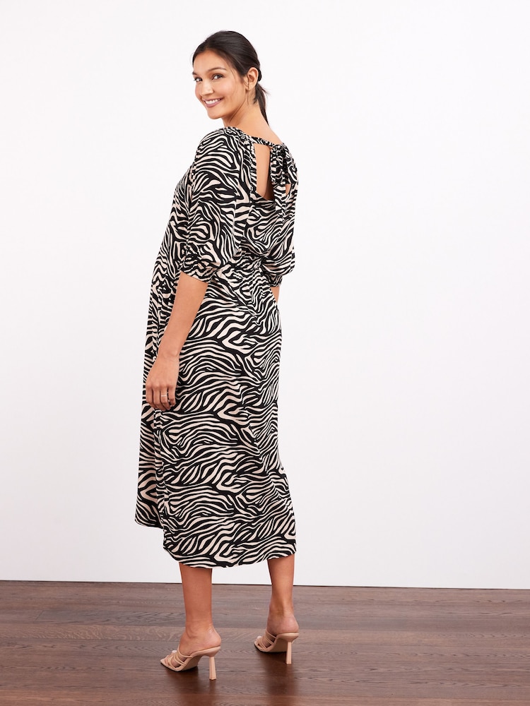 Zebra Print Maternity Tie Back Midi Dress - Image 2 of 7