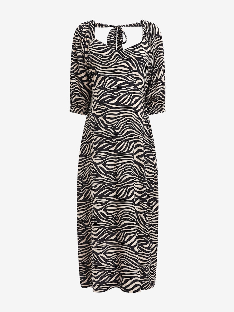 Zebra Print Maternity Tie Back Midi Dress - Image 5 of 7